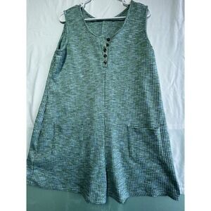 Waffle Knit Henley Style Summer Pockets Jumpsuit Playful Romper Vacation XL